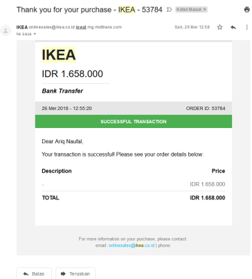 Payment Success beli micke desk di IKEA